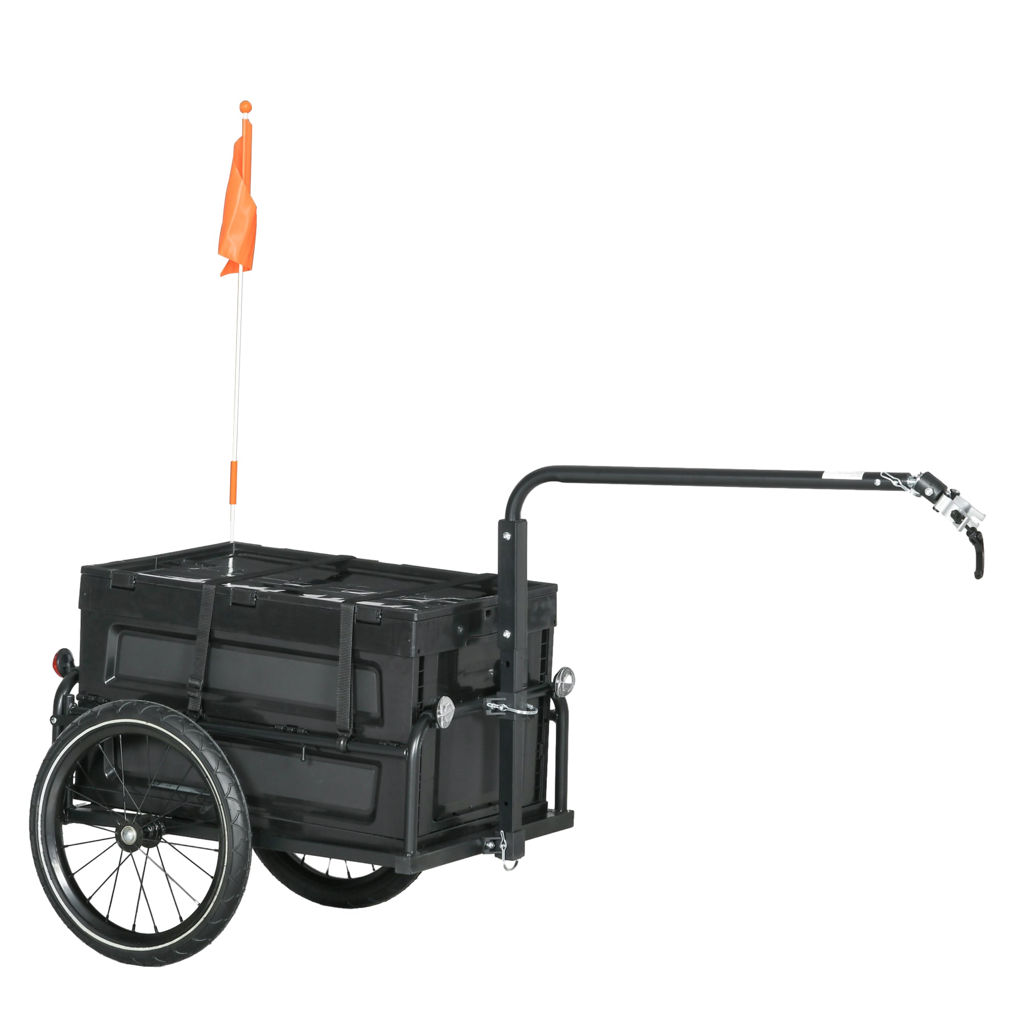 Bike Trailer with Removable and Foldable 65L Storage Box, Safety Reflectors and Tires, Max Load 40KG, Black
