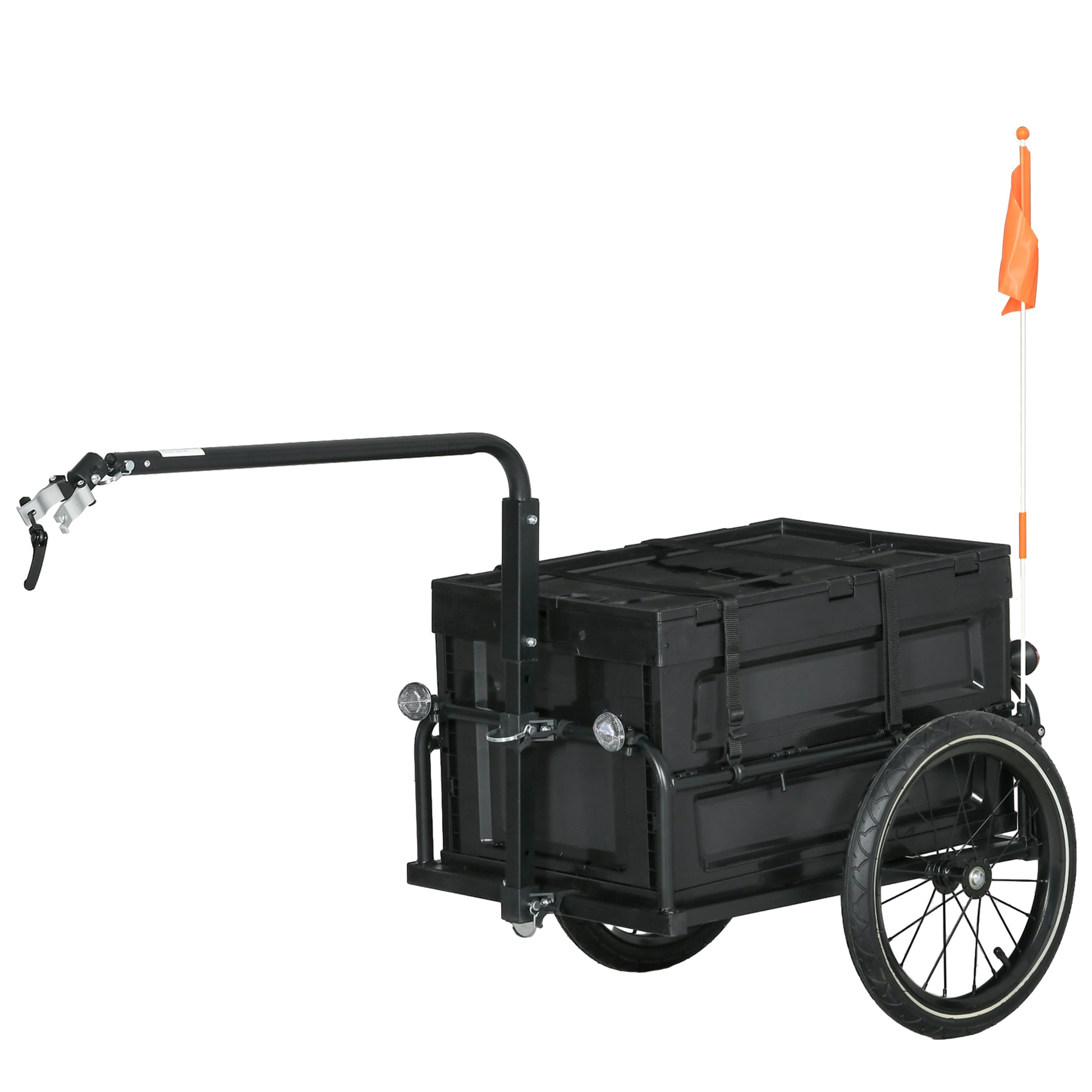 Bike Trailer with Removable and Foldable 65L Storage Box, Safety Reflectors and Tires, Max Load 40KG, Black