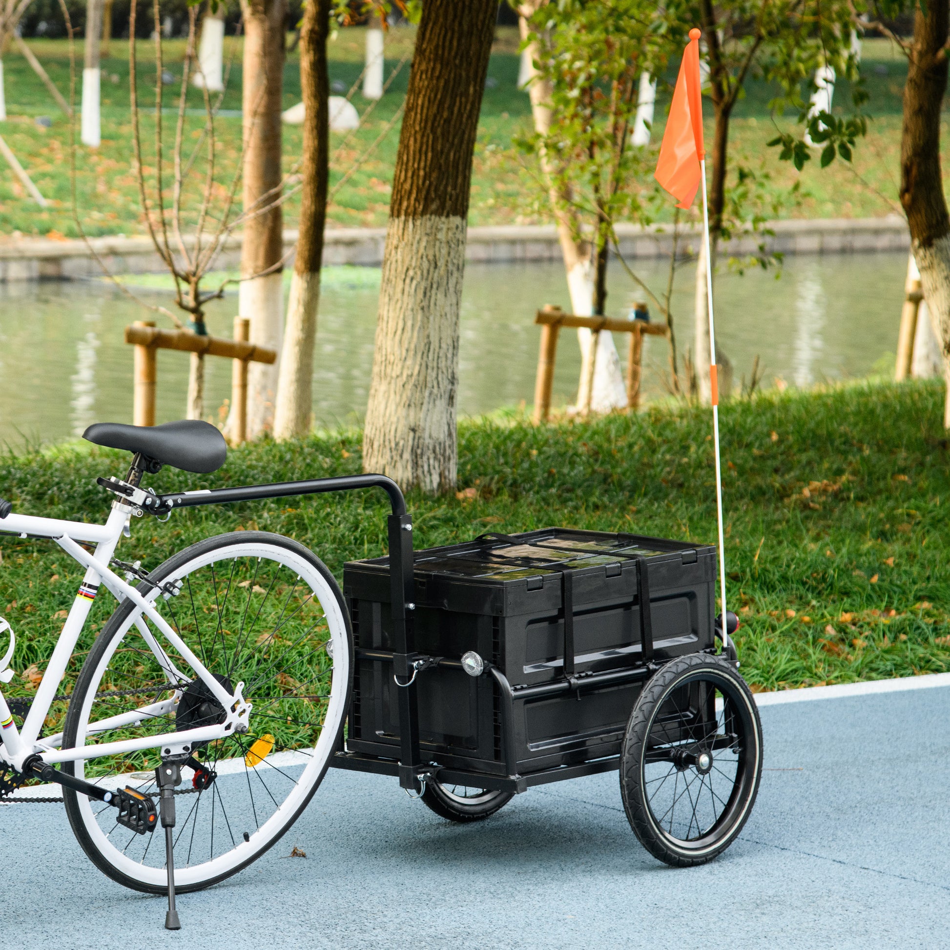 Bike Trailer with Removable and Foldable 65L Storage Box, Safety Reflectors and Tires, Max Load 40KG, Black