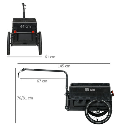 Bike Trailer with Removable and Foldable 65L Storage Box, Safety Reflectors and Tires, Max Load 40KG, Black