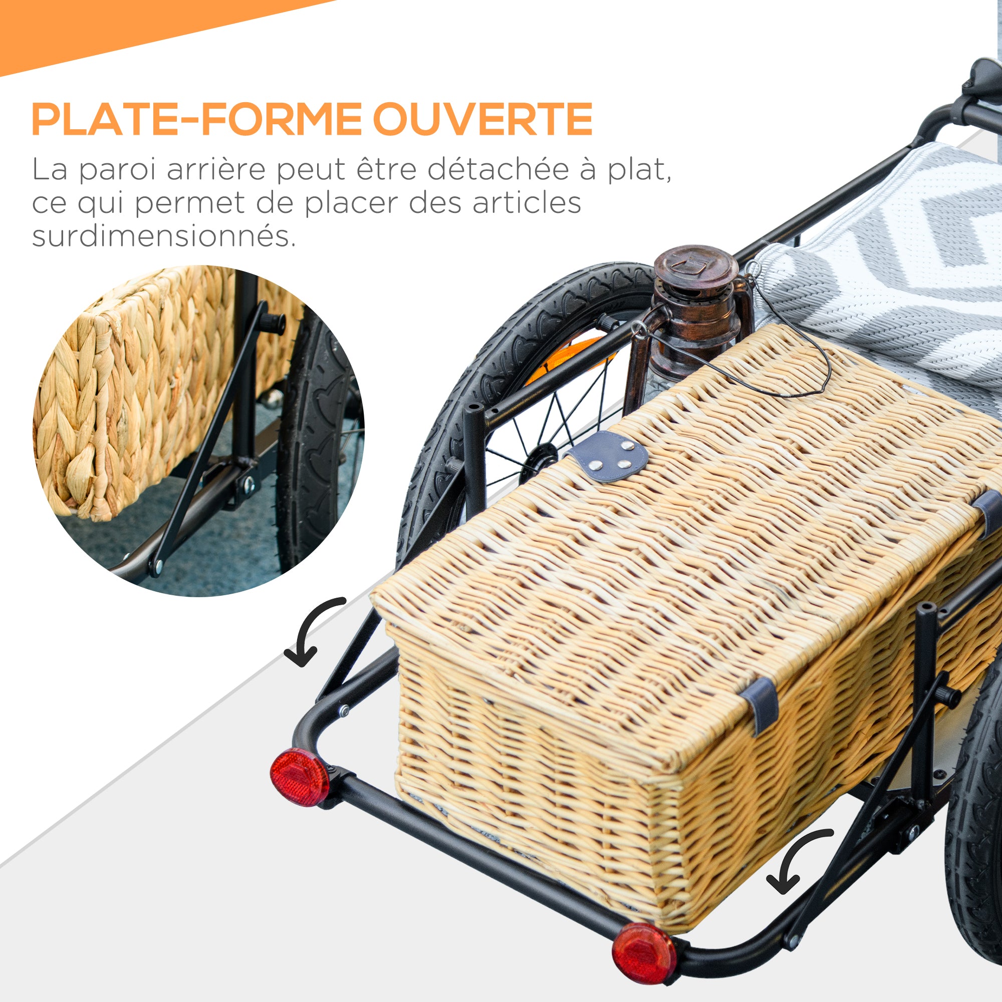 Bike Trailer with Removable and Foldable 65L Storage Box, Safety Reflectors and Tires, Max Load 40KG, Black