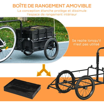 Bike Trailer with Removable and Foldable 65L Storage Box, Safety Reflectors and Tires, Max Load 40KG, Black