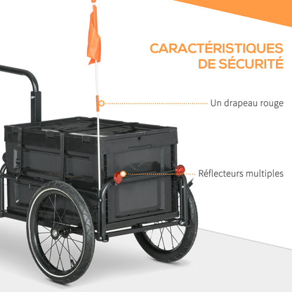 Bike Trailer with Removable and Foldable 65L Storage Box, Safety Reflectors and Tires, Max Load 40KG, Black