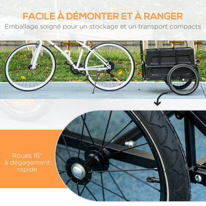 Bike Trailer with Removable and Foldable 65L Storage Box, Safety Reflectors and Tires, Max Load 40KG, Black