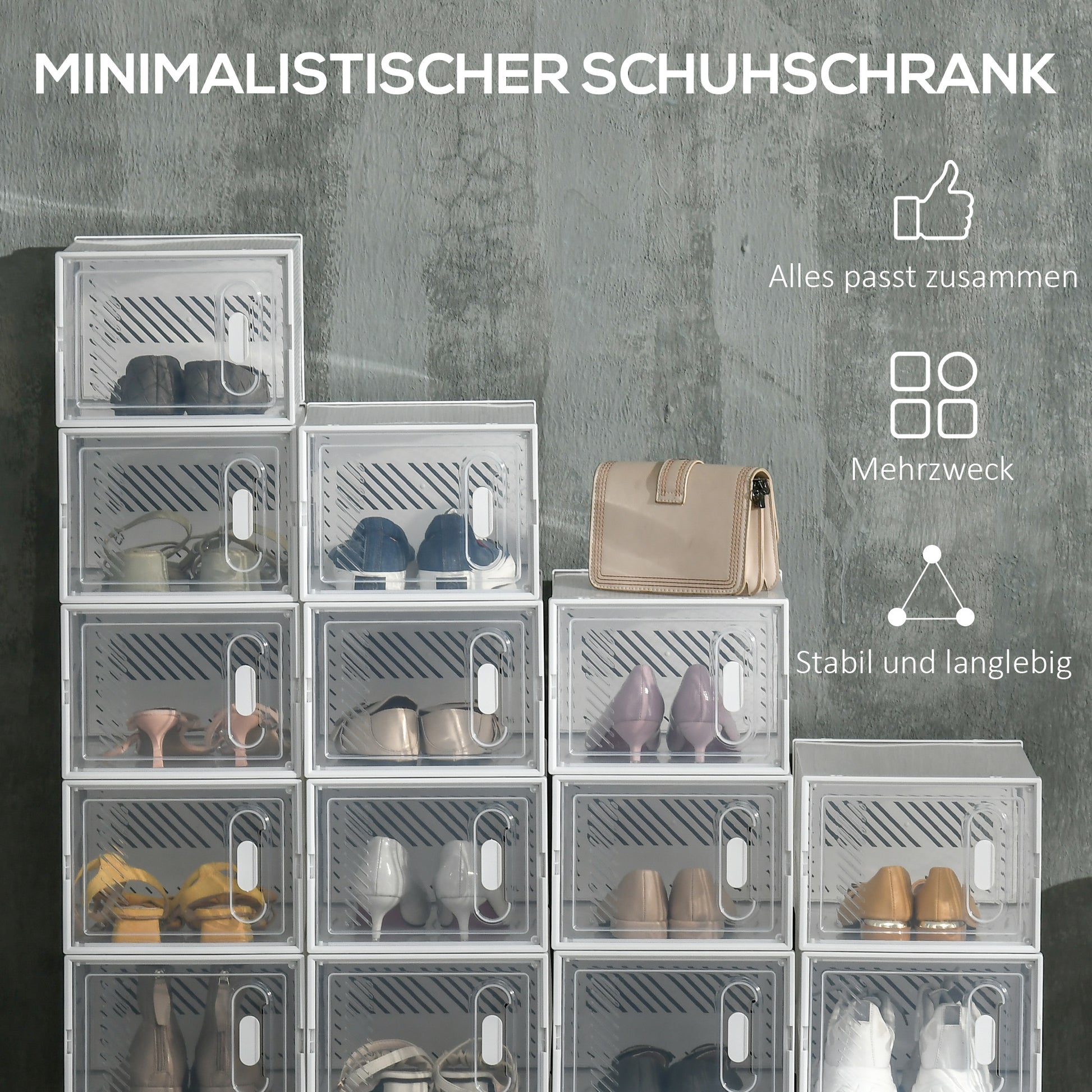 Stackable Shoe Boxes 18 Pieces Shoe Box with Ventilation Openings Shoe Storage Shoe Rack for pumps, ankle boots, up to size 43 Transparent White