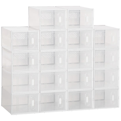 Stackable Shoe Boxes 18 Pieces Shoe Box with Ventilation Openings Shoe Storage Shoe Rack for pumps, ankle boots, up to size 43 Transparent White