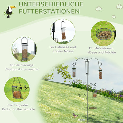Bird Feeding Station Set made of Steel Height 208 cm including 4 Hooks Bird Bath Feeding Dish Complete Birdseed Bird Feeder Station Black