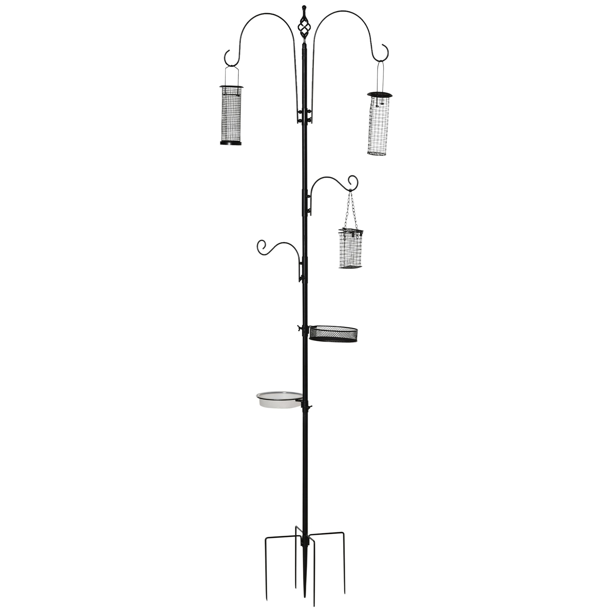 Bird Feeding Station Set made of Steel Height 208 cm including 4 Hooks Bird Bath Feeding Dish Complete Birdseed Bird Feeder Station Black