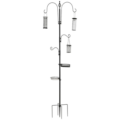 Bird Feeding Station Set made of Steel Height 208 cm including 4 Hooks Bird Bath Feeding Dish Complete Birdseed Bird Feeder Station Black