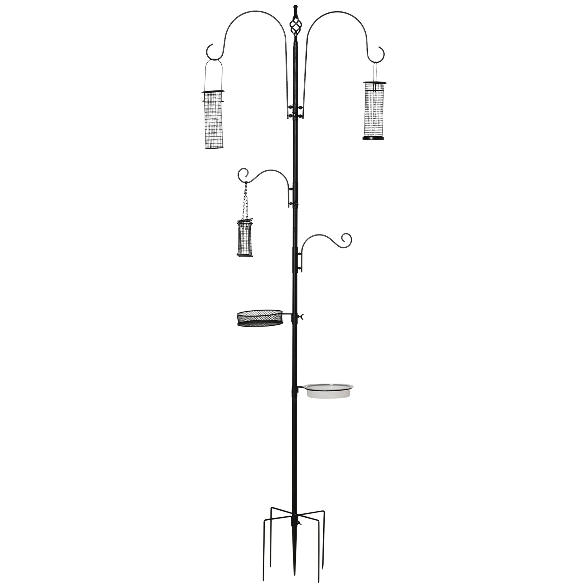 Bird Feeding Station Set made of Steel Height 208 cm including 4 Hooks Bird Bath Feeding Dish Complete Birdseed Bird Feeder Station Black