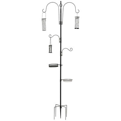 Bird Feeding Station Set made of Steel Height 208 cm including 4 Hooks Bird Bath Feeding Dish Complete Birdseed Bird Feeder Station Black