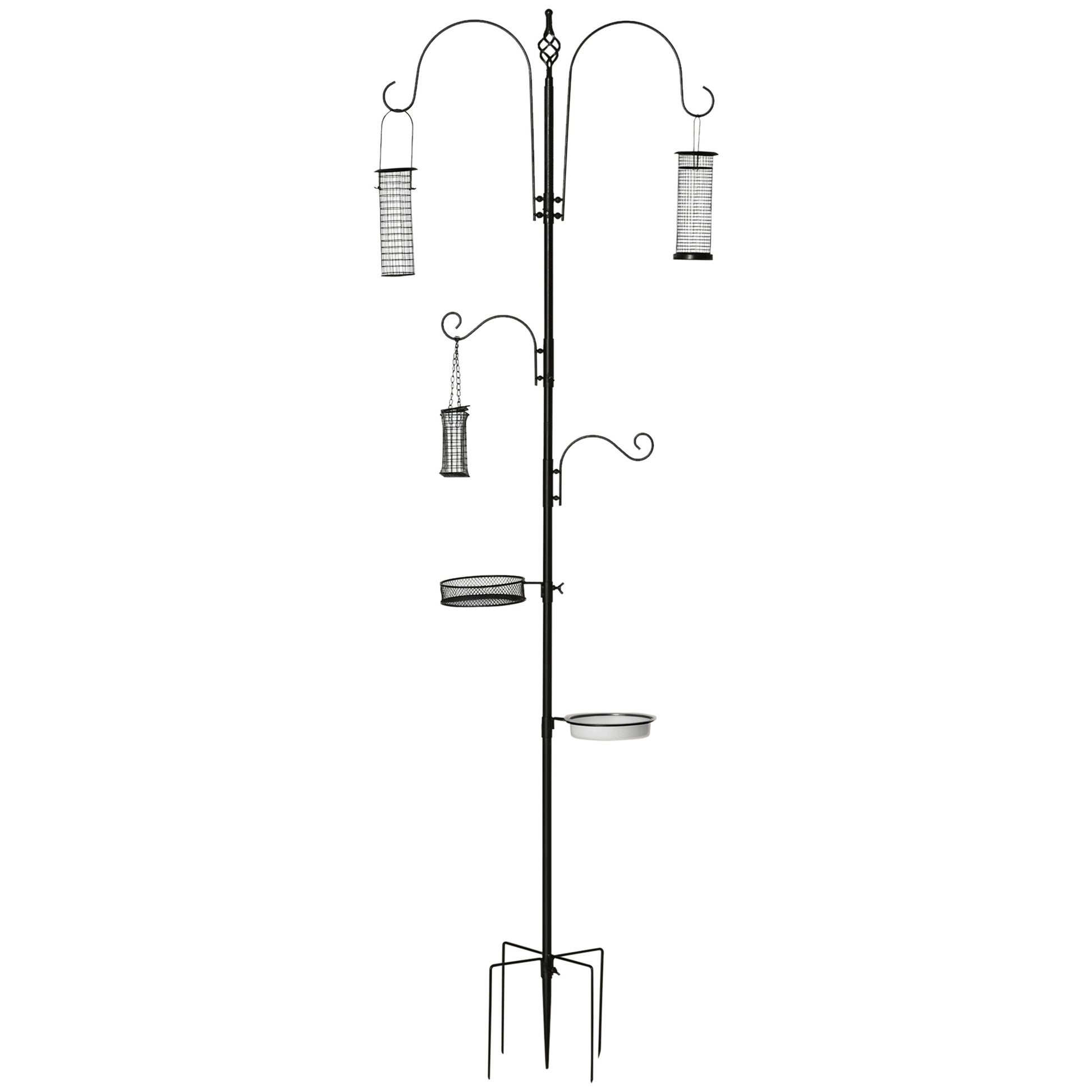 Bird Feeding Station Set made of Steel Height 208 cm including 4 Hooks Bird Bath Feeding Dish Complete Birdseed Bird Feeder Station Black