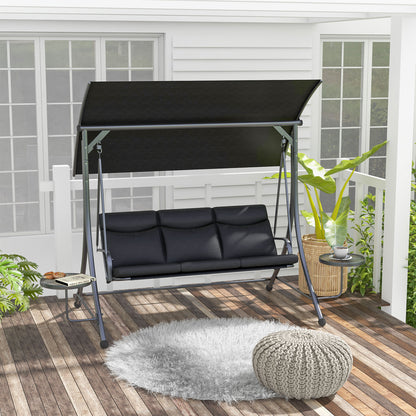 Hollywood Swing with Coffee Tables, 3-Seater Garden Swing with Adjustable Canopy, Swing Bench Holds Up to 300kg, for Garden, Patio, 278 x 135 x 177 cm, Black