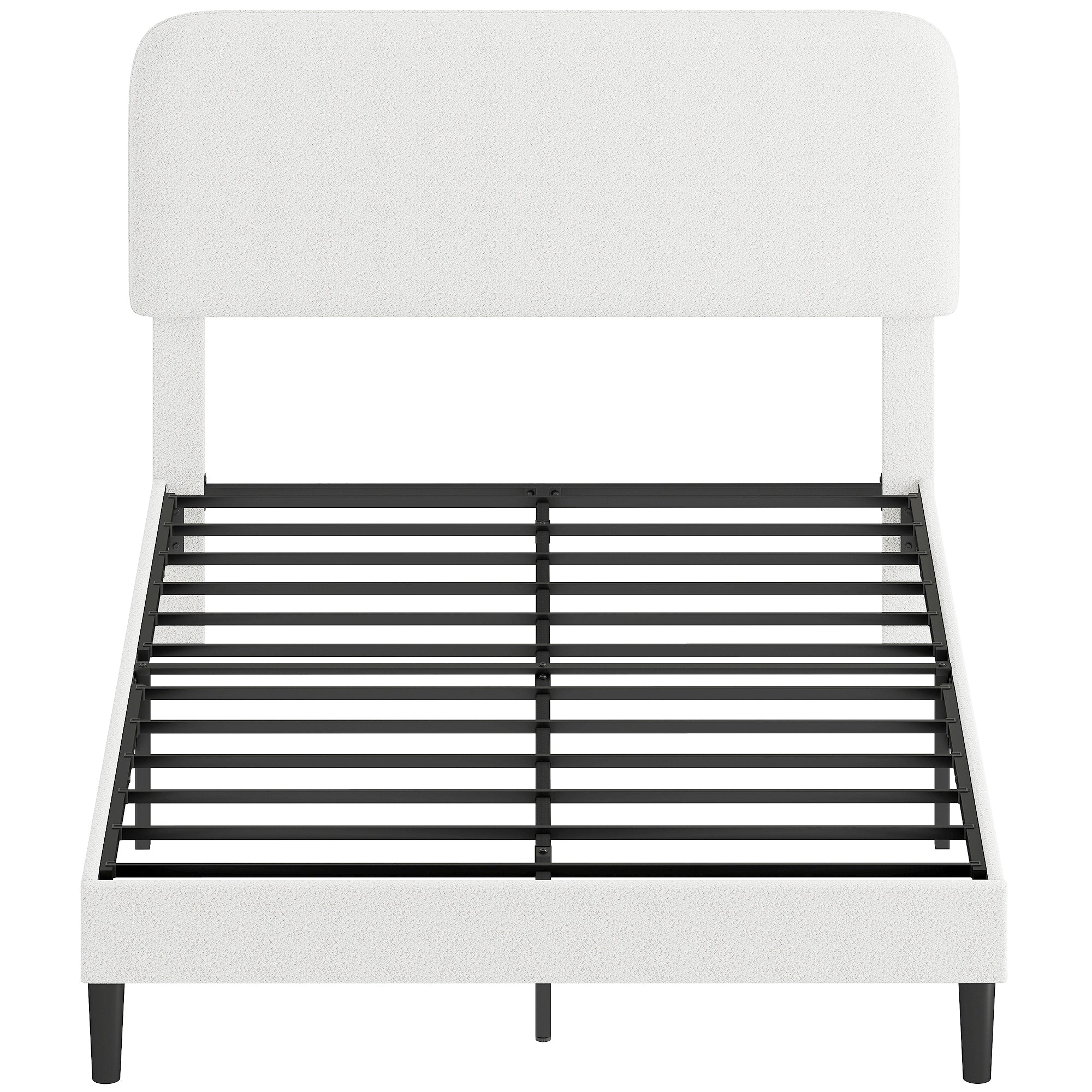 Upholstered Platform Bed 140 x 200 cm (55 x 79 in) with Adjustable Padded Teddy-Fleece Headboard — Metal Frame, White