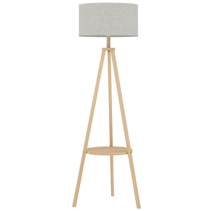 Tripod Floor Lamp with Shelf Living Room Floor Lamp with Linen Screen Foot Switch for Living Room Office Bedroom Gray and Natural