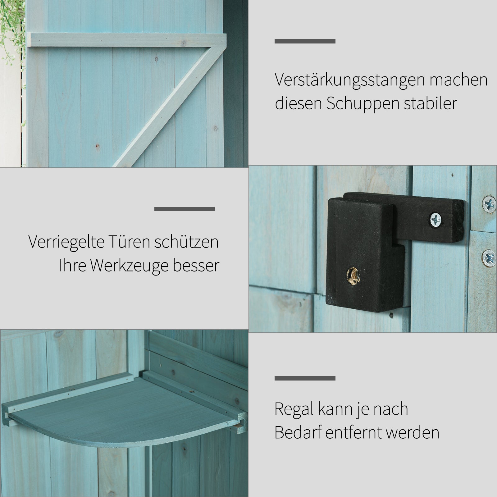 Wooden Garden Shed, Weatherproof Tool Shed 77x54.2x179cm, Shed with Door, Gable Roof, Cabinet with Shelves, Tool Cabinet Garden Shed for Garden, Patio, Light blue + Green