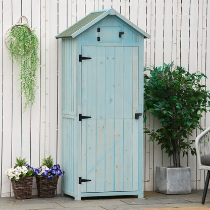 Wooden Garden Shed, Weatherproof Tool Shed 77x54.2x179cm, Shed with Door, Gable Roof, Cabinet with Shelves, Tool Cabinet Garden Shed for Garden, Patio, Light blue + Green