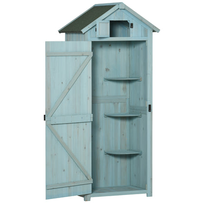 Wooden Garden Shed, Weatherproof Tool Shed 77x54.2x179cm, Shed with Door, Gable Roof, Cabinet with Shelves, Tool Cabinet Garden Shed for Garden, Patio, Light blue + Green