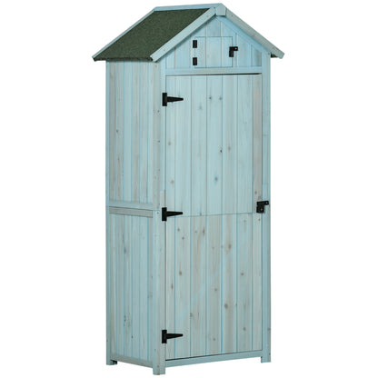 Wooden Garden Shed, Weatherproof Tool Shed 77x54.2x179cm, Shed with Door, Gable Roof, Cabinet with Shelves, Tool Cabinet Garden Shed for Garden, Patio, Light blue + Green
