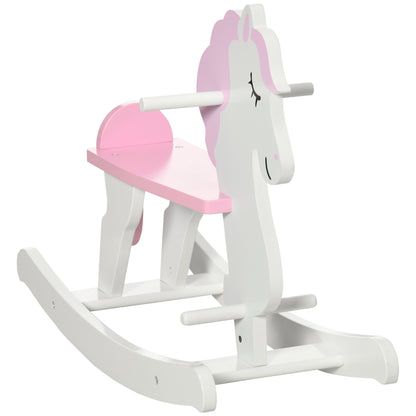 Rocking Horse for Children 1-3 Years Wooden Rocking Horse with Handlebar and Pedals Load 50 kg 68x27x46.5 cm White and Pink