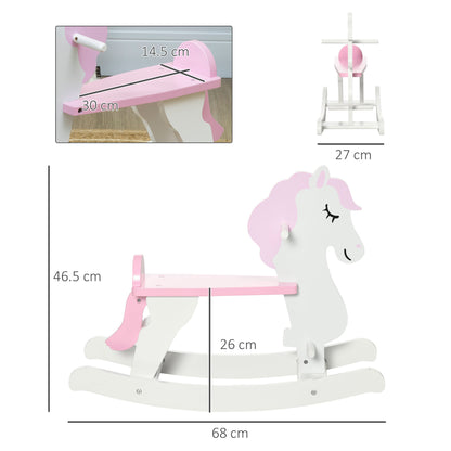 Rocking Horse for Children 1-3 Years Wooden Rocking Horse with Handlebar and Pedals Load 50 kg 68x27x46.5 cm White and Pink