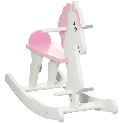 Rocking Horse for Children 1-3 Years Wooden Rocking Horse with Handlebar and Pedals Load 50 kg 68x27x46.5 cm White and Pink