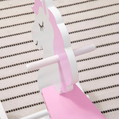 Rocking Horse for Children 1-3 Years Wooden Rocking Horse with Handlebar and Pedals Load 50 kg 68x27x46.5 cm White and Pink