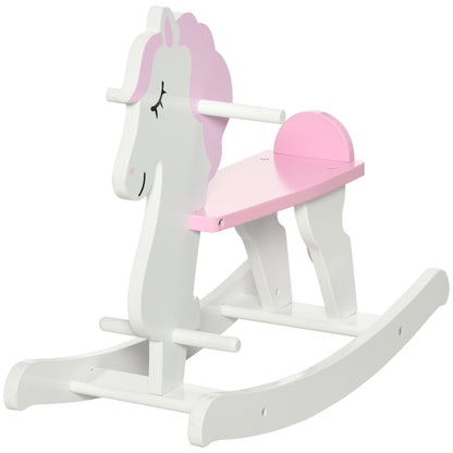 Rocking Horse for Children 1-3 Years Wooden Rocking Horse with Handlebar and Pedals Load 50 kg 68x27x46.5 cm White and Pink