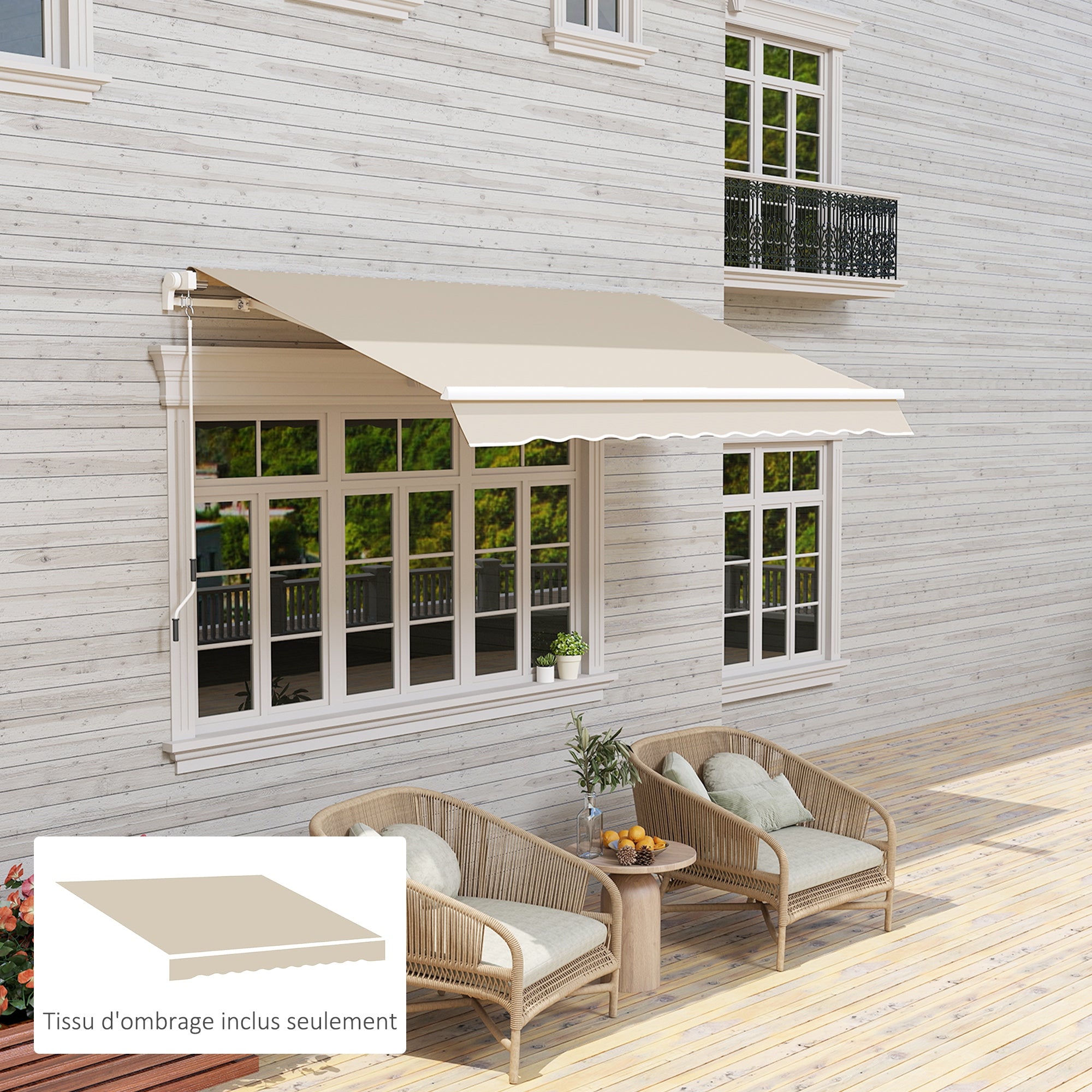 Replacement Canvas Awning - Soft Wave Valance - High Density 280 g/m² Anti-UV Polyester Cream color 2.82L x 2.4W (protrusion) m