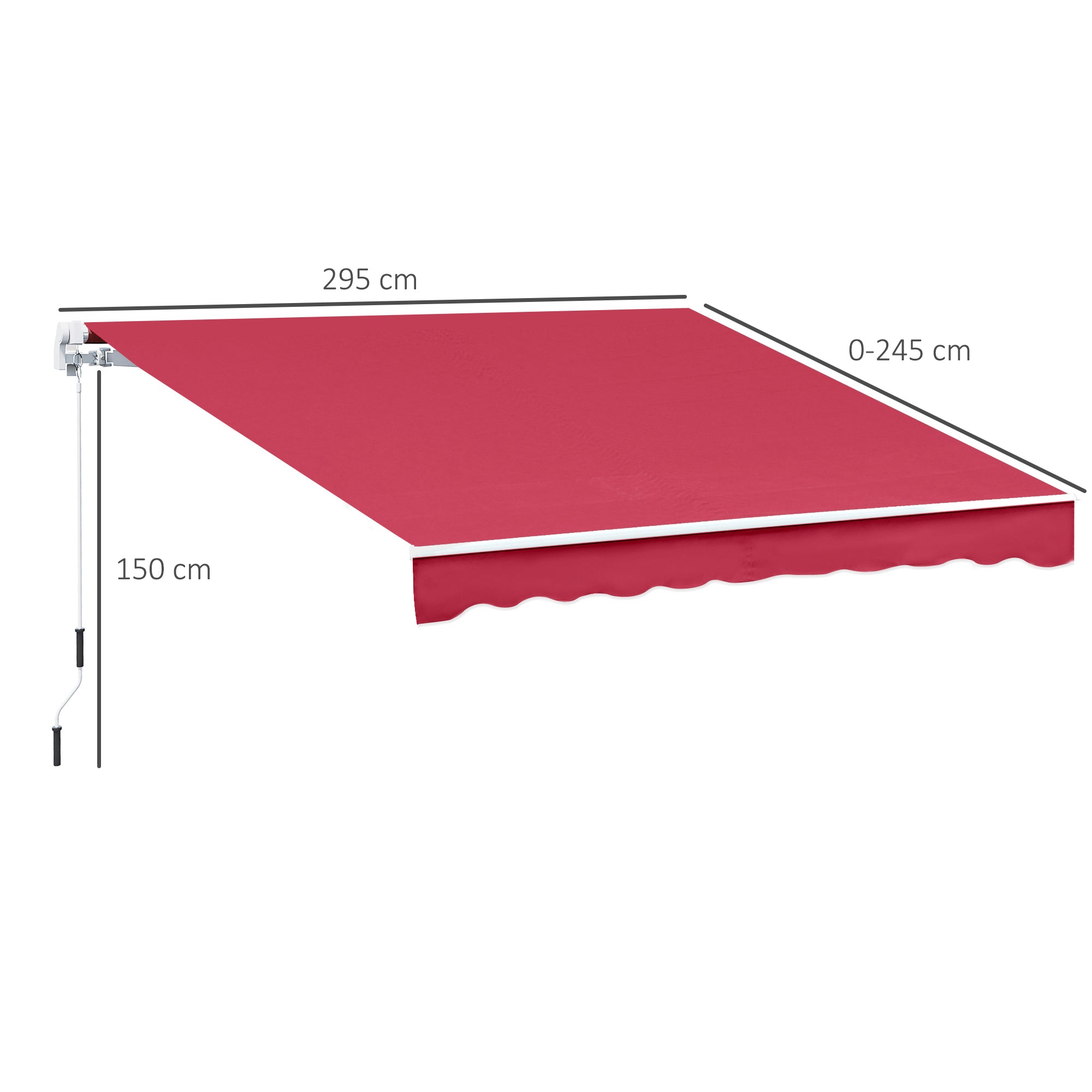 Manual Drop Arm Awning for Doors and Windows, Aluminum and Anti-UV Polyester, 3x2.5m, Dark Red