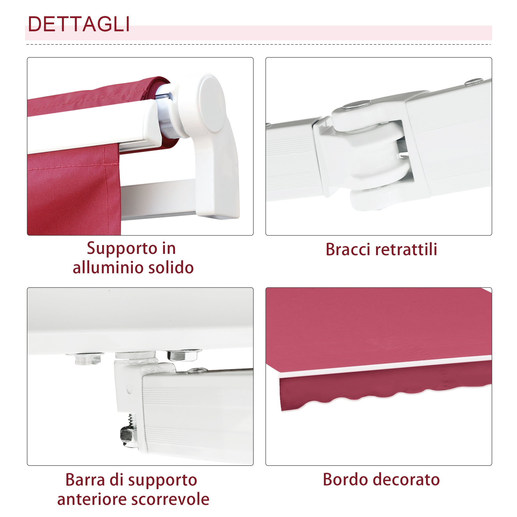 Manual Drop Arm Awning for Doors and Windows, Aluminum and Anti-UV Polyester, 3x2.5m, Dark Red
