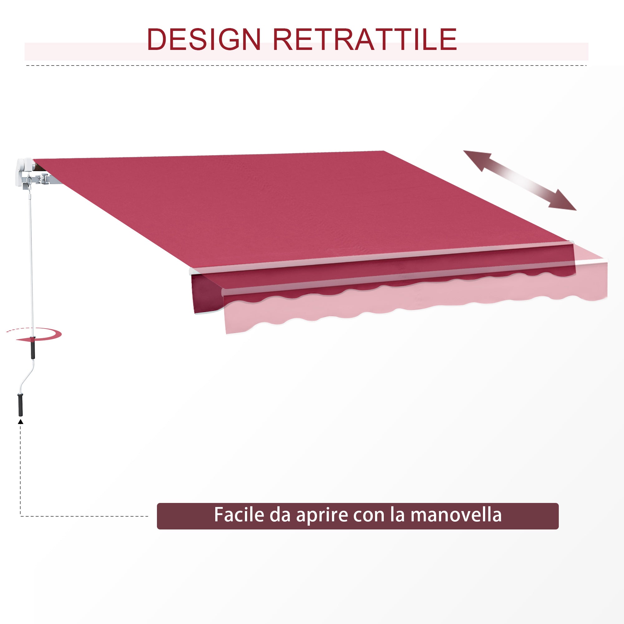 Manual Drop Arm Awning for Doors and Windows, Aluminum and Anti-UV Polyester, 3x2.5m, Dark Red
