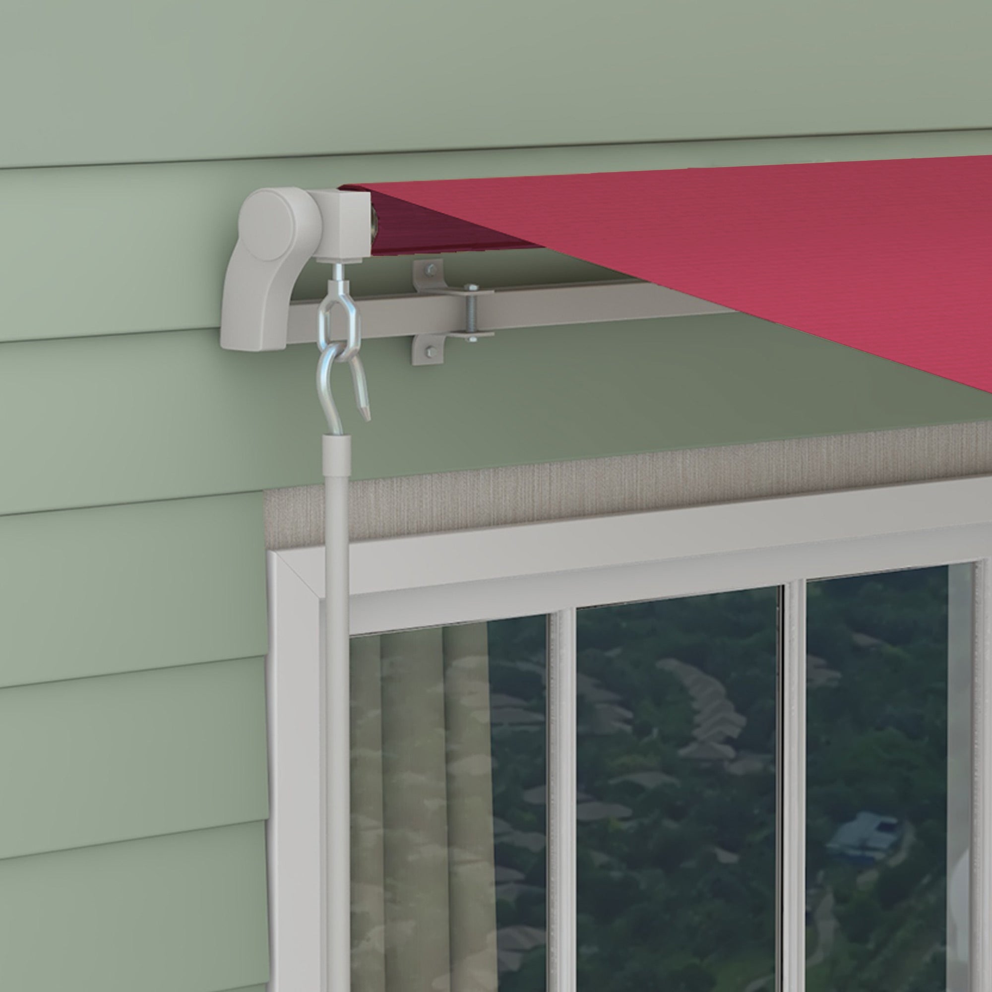 Manual Drop Arm Awning for Doors and Windows, Aluminum and Anti-UV Polyester, 3x2.5m, Dark Red