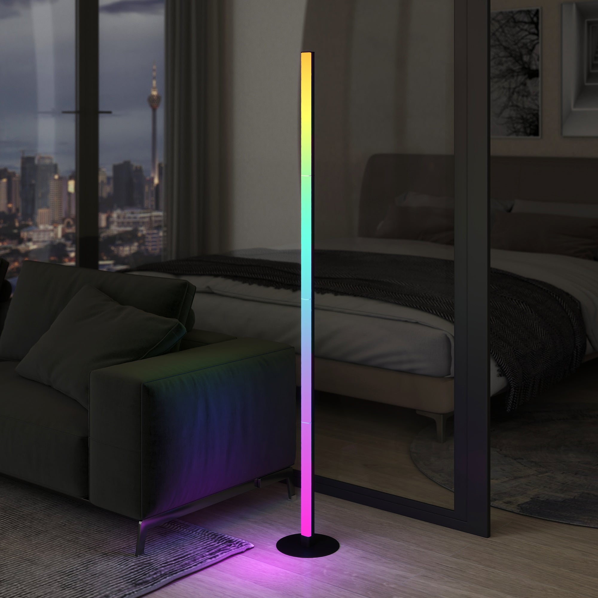Floor Standing Lamp, RGBIC LED Floor Lamp with APP and Remote Control, Music Sync, 16 Million Colors, Scene Modes and Timer, for Living Room, Bedroom, Playroom, White