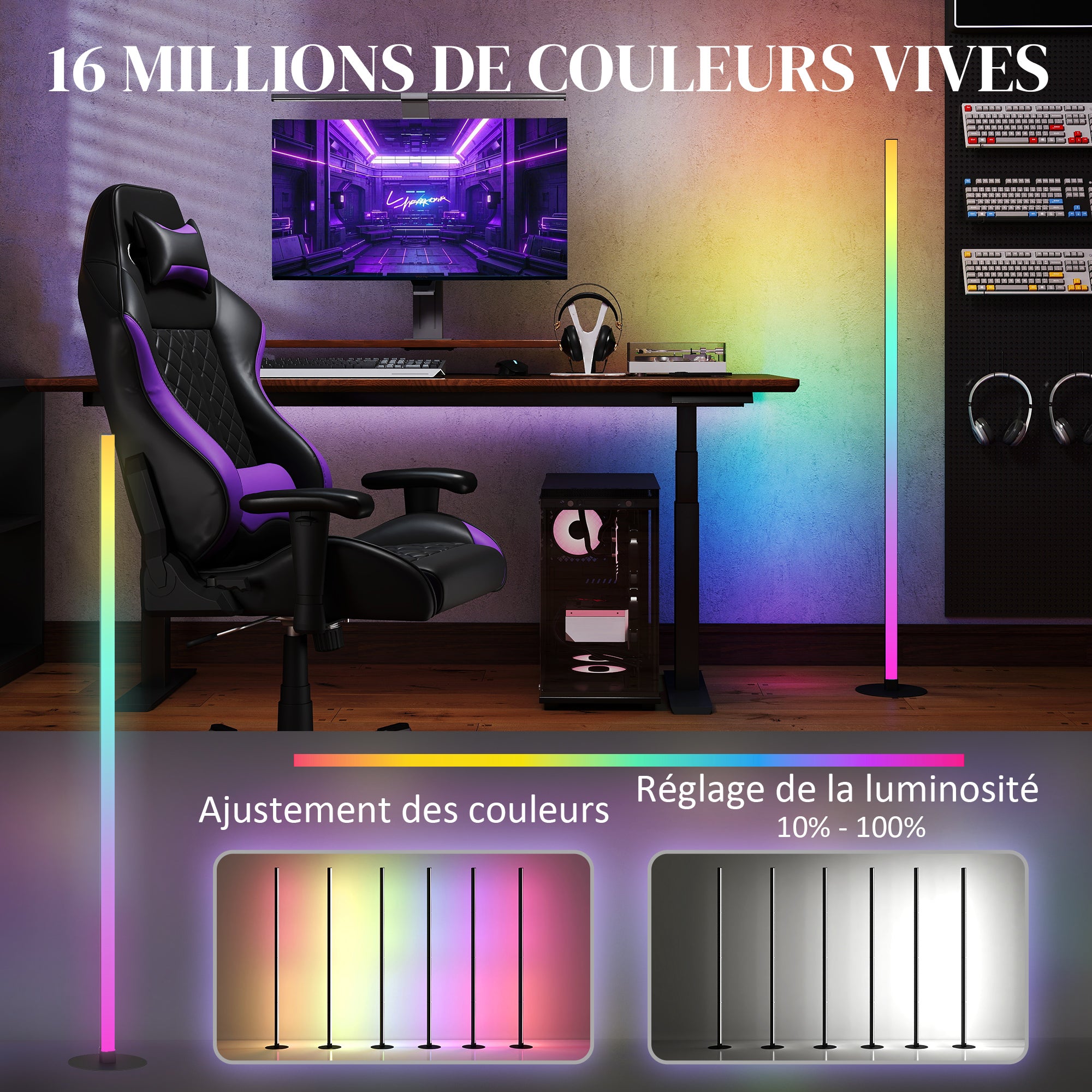 Floor Standing Lamp, RGBIC LED Floor Lamp with APP and Remote Control, Music Sync, 16 Million Colors, Scene Modes and Timer, for Living Room, Bedroom, Playroom, White