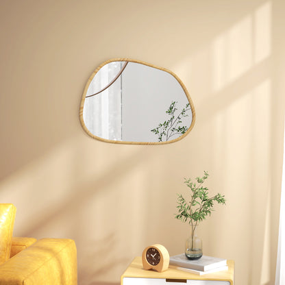 Asymmetric Wall Mirror, 70 x 50 cm Bathroom Mirror with Wooden Frame, Decorative Mirror for Bathroom, Living Room, Hallway, Bedroom, Natural