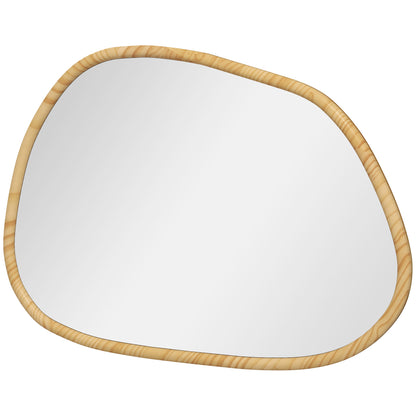Asymmetric Wall Mirror, 70 x 50 cm Bathroom Mirror with Wooden Frame, Decorative Mirror for Bathroom, Living Room, Hallway, Bedroom, Natural