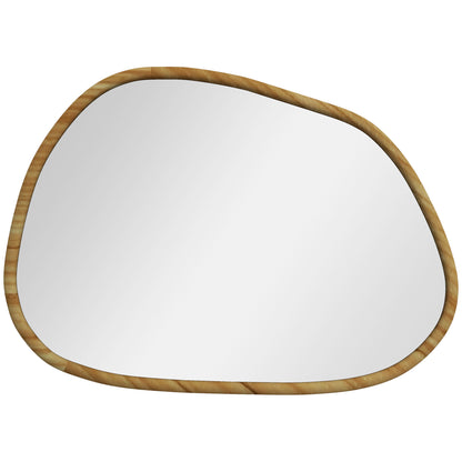 Asymmetric Wall Mirror, 70 x 50 cm Bathroom Mirror with Wooden Frame, Decorative Mirror for Bathroom, Living Room, Hallway, Bedroom, Natural