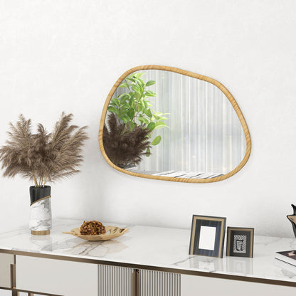 Asymmetric Wall Mirror, 70 x 50 cm Bathroom Mirror with Wooden Frame, Decorative Mirror for Bathroom, Living Room, Hallway, Bedroom, Natural