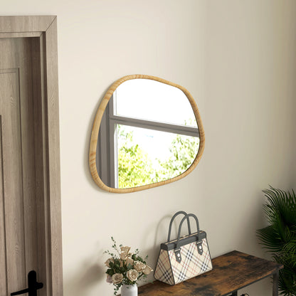 Asymmetric Wall Mirror, 70 x 50 cm Bathroom Mirror with Wooden Frame, Decorative Mirror for Bathroom, Living Room, Hallway, Bedroom, Natural