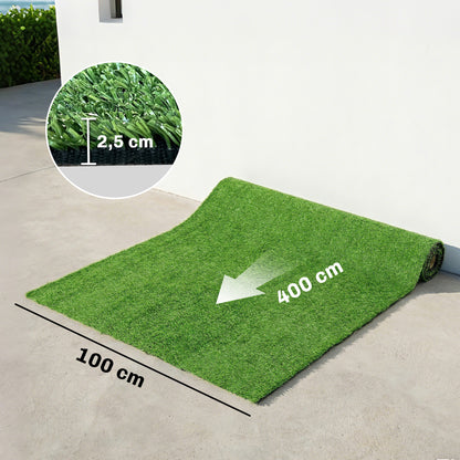 Artificial Grass 1 x 4 m (3.3 x 13.1 ft), 10 mm Pile, Self-Draining Lawn Mat for Garden, Terrace, Patio, Balcony — Green