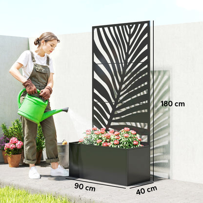 Planter with Trellis — Raised Flower Bed with Privacy Screen for Climbing Plants, Vegetables & Flowers, Metal, Indoor/Outdoor, Garden/Patio/Balcony, 35.4 x 15.7 x 70.9 in (90 x 40 x 180 cm), Black