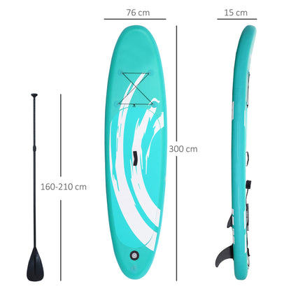 Inflatable Paddle Board 300x76x15 cm Stand Up Paddling Board with Adjustable Paddle Non-Slip Deck Pump and Blue Carry Bag