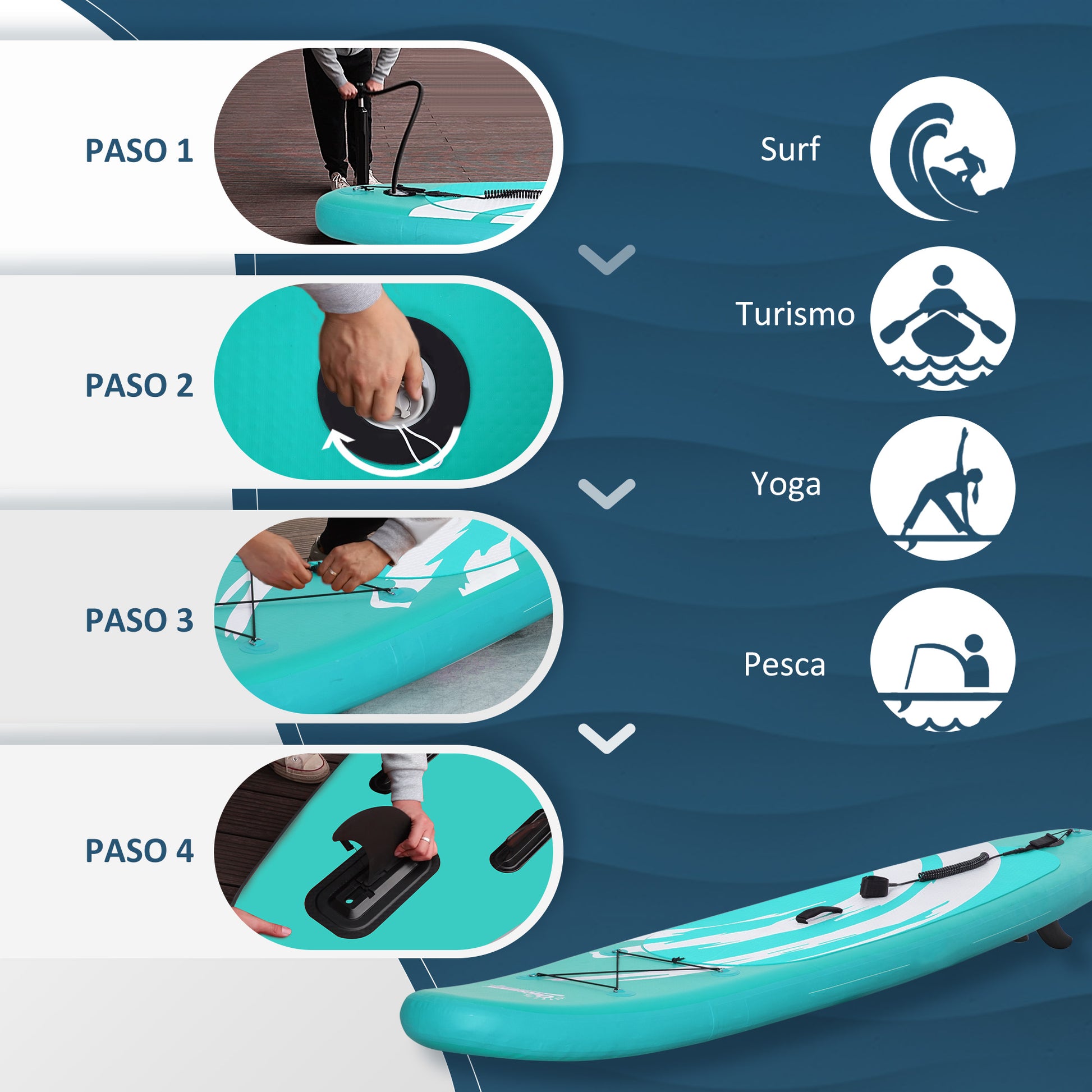 Inflatable Paddle Board 300x76x15 cm Stand Up Paddling Board with Adjustable Paddle Non-Slip Deck Pump and Blue Carry Bag
