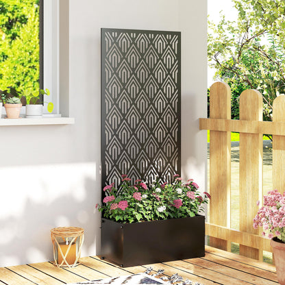 Planter with Trellis — Metal Raised Flower Bed with Privacy Screen for Climbing Plants, Vegetables & Flowers, Indoor/Outdoor, Patio/Balcony, 45 x 21.5 x 110 cm, Black
