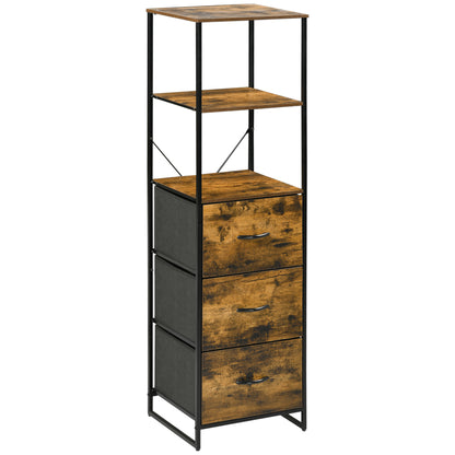Fabric Drawer Storage Cabinet with 3 Drawers, Shelf Cabinet with Steel Frame for Bedroom, Living Room Rustic Brown