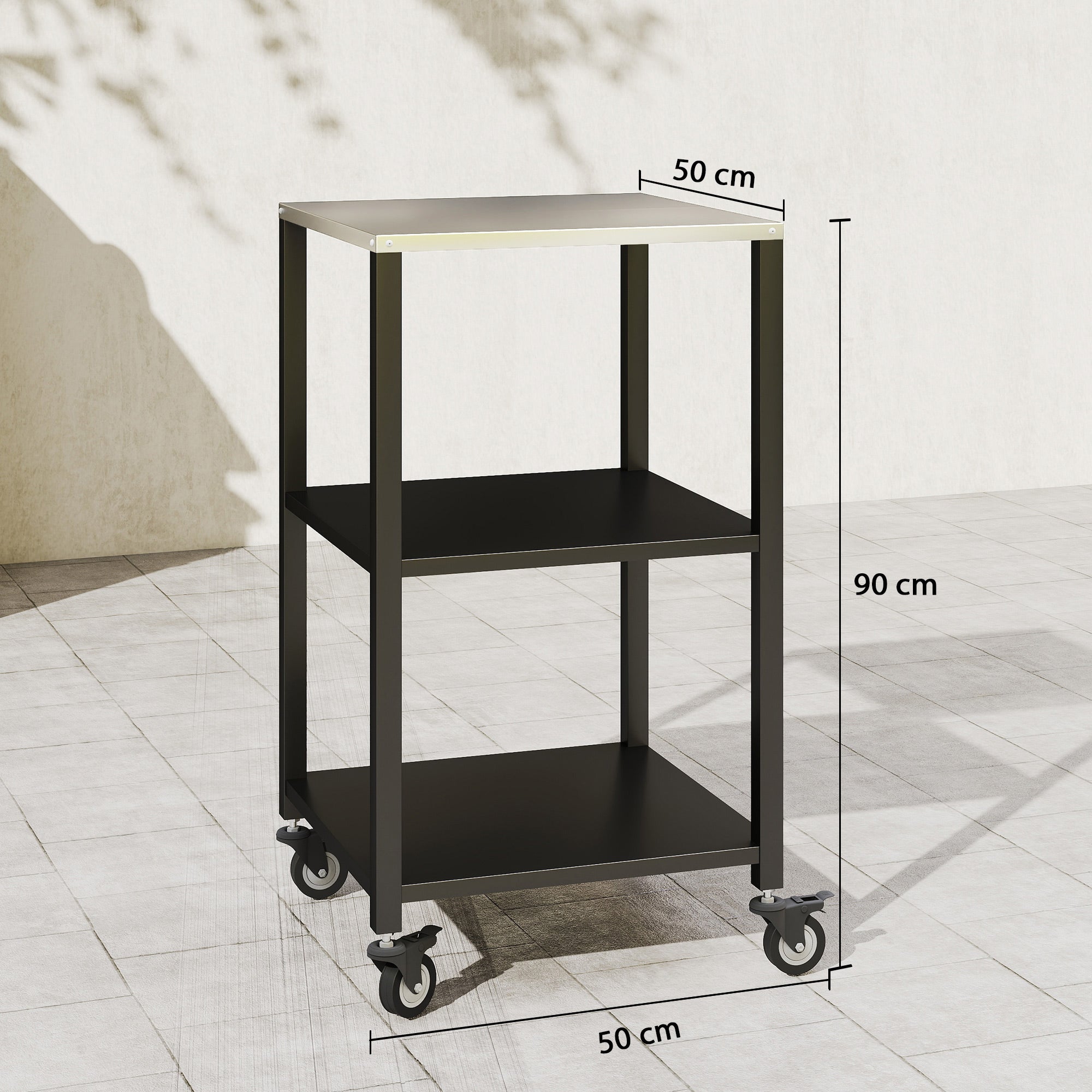 3-Tier BBQ Cart with Stainless Steel Worktop, Mobile Serving Trolley for Outdoor Grilling, 19.7 x 19.7 x 35.4 in, Black