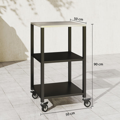 3-Tier BBQ Cart with Stainless Steel Worktop, Mobile Serving Trolley for Outdoor Grilling, 19.7 x 19.7 x 35.4 in, Black