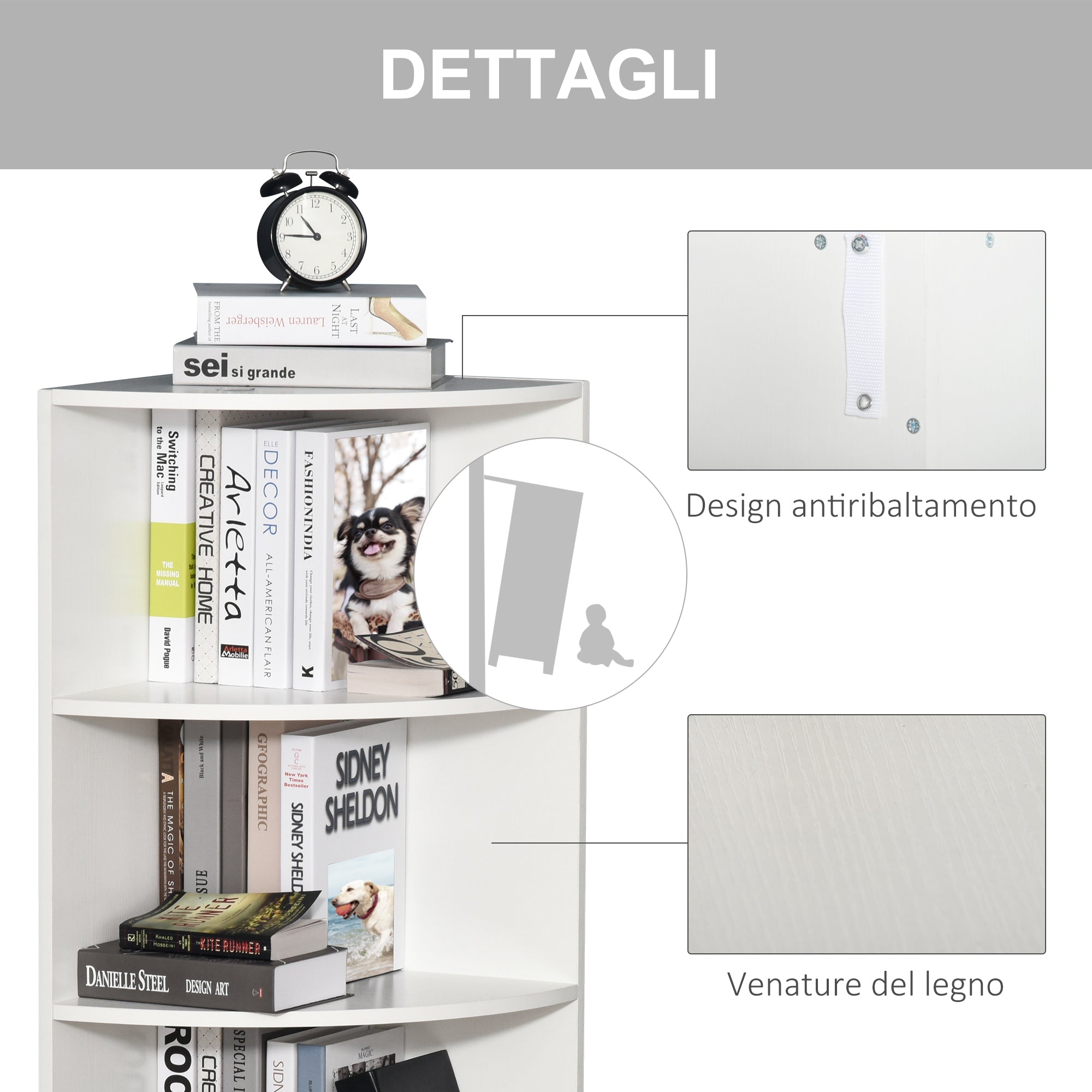 Corner Bookshelf 4 Wall Shelves Wood 39.5x39.5x120cm White