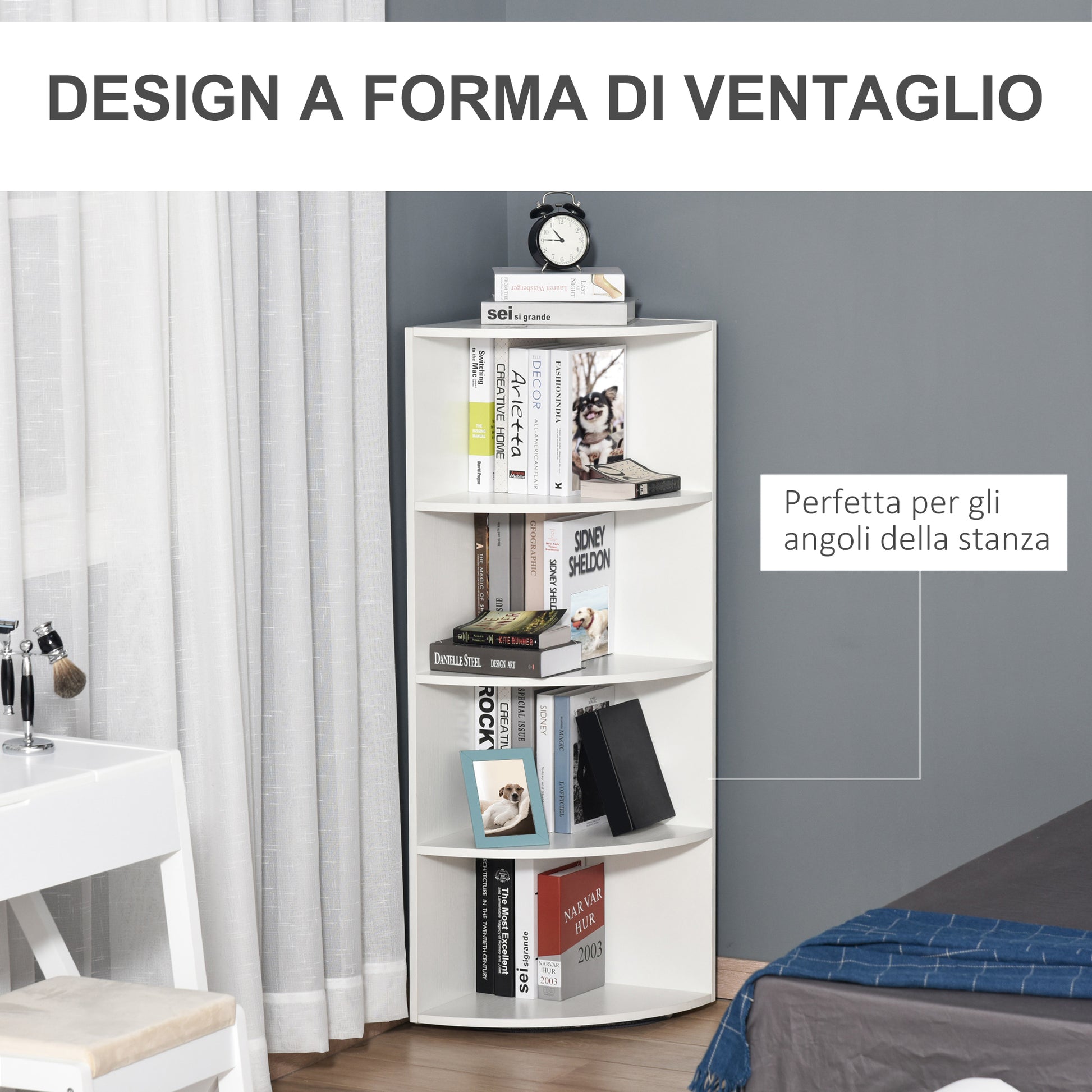 Corner Bookshelf 4 Wall Shelves Wood 39.5x39.5x120cm White